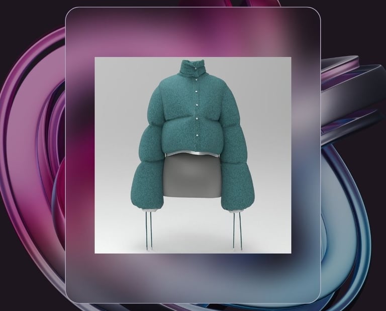 3D rendered futuristic ladies puffer jacket by Cavity Studios showcasing innovative fashion.