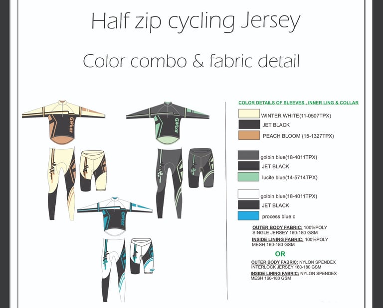Cycling jersey technical specification sheet with design details by Cavity Studios.