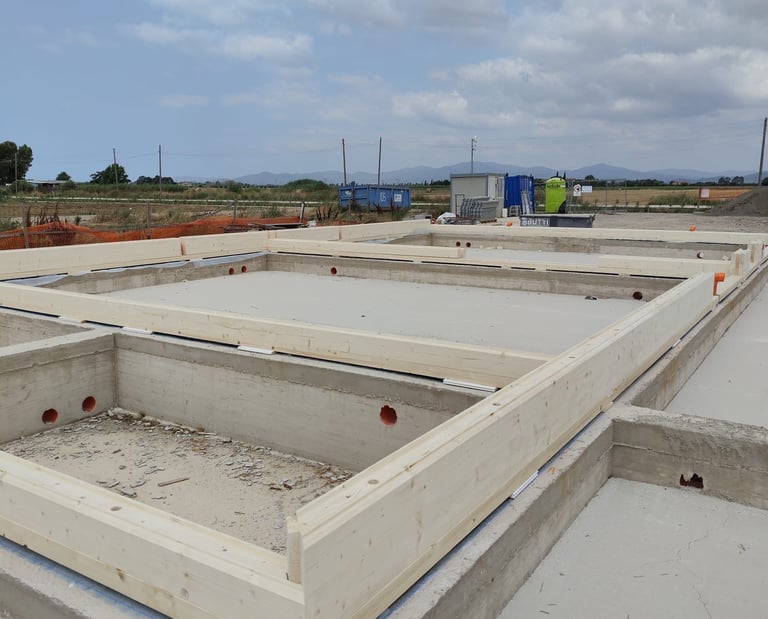 Medinio namo sienų montavimas ant betoninių pamatų