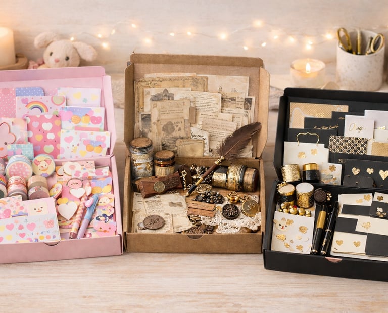 limited edition scrapbooking kits with stickers, patterned papers and kawaii accessories
