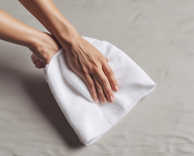 person holding white hand towel