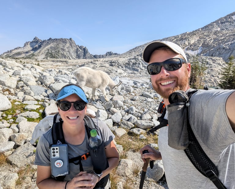 The Enchantments, Washington Cascades, backpacking, hiking, hiking with your partner, mountain goat