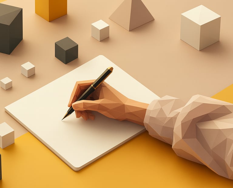 UNe main stylisée qui ecrit sur un papier