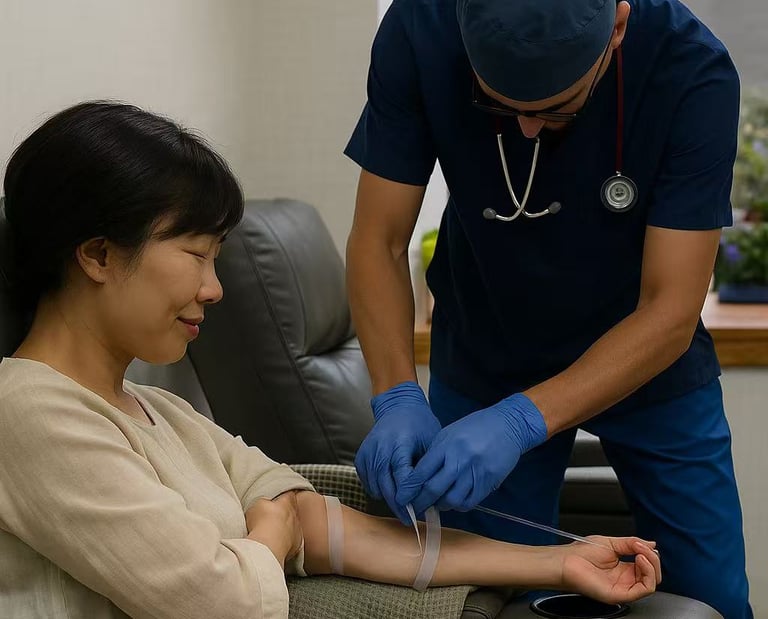a nurse is taking a blood pressure test