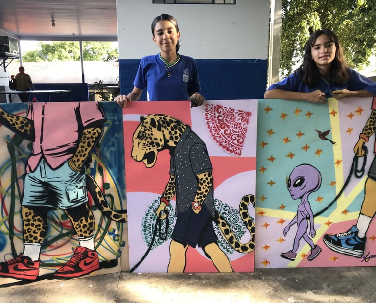 A oficina de grafite, ministrada pelo artista visual e arte-educador Sérgio Astral,