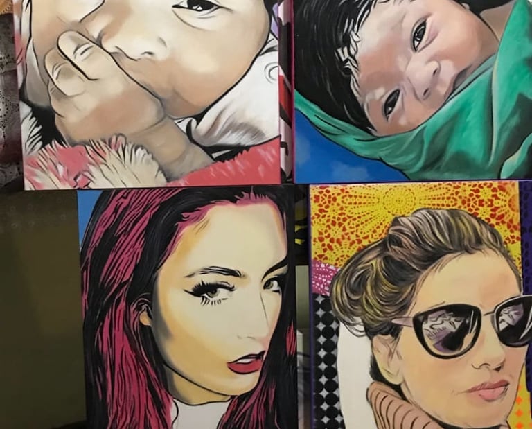 Uma galeria exibindo várias obras de Pop-Art de Sérgio Astral, destacando seu estilo único.