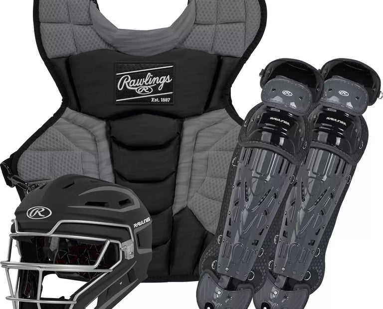 Rawlings VELO 2.0 catcher gear set helmet chest protector leg guards