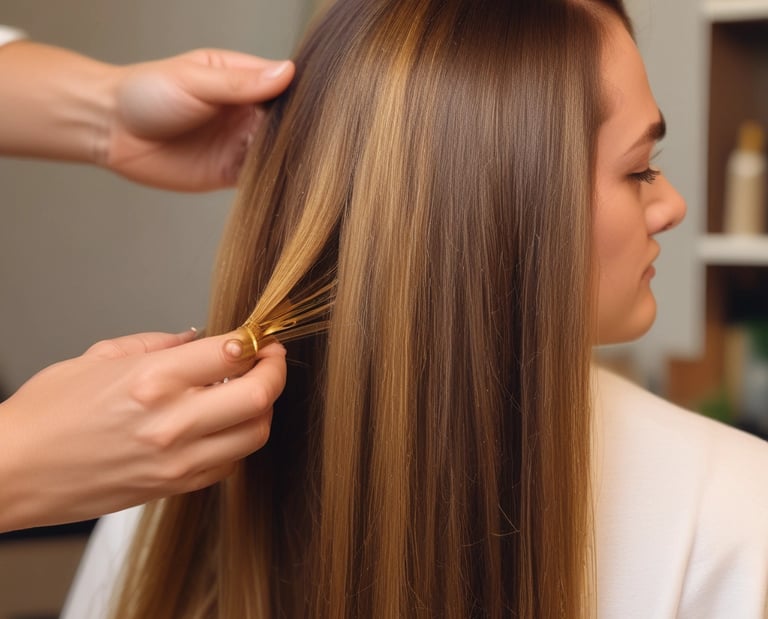 A barbershop or salon setting with black leather chairs and mirrors. The interior features a modern design with sleek lines and minimalist décor, including glass shelves and dark wooden cabinets. The room appears tidy and well-organized, creating a professional and upscale atmosphere.