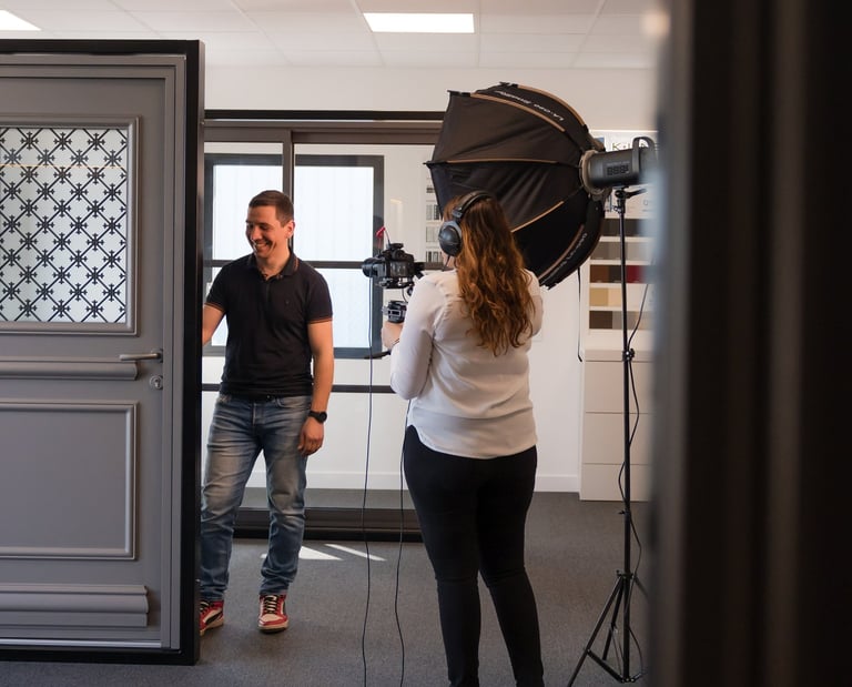 Tournage sur site de film corporate à vitré, avec vidéaste professionnelle