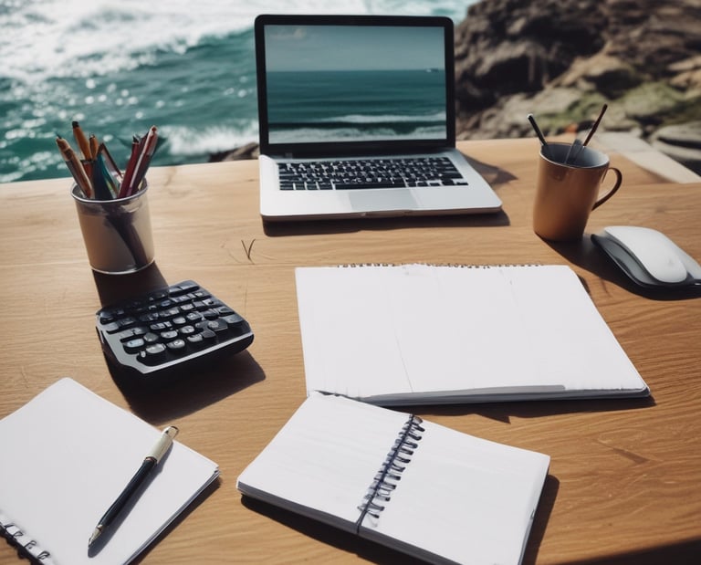 A professional workspace with financial documents and a calculator.