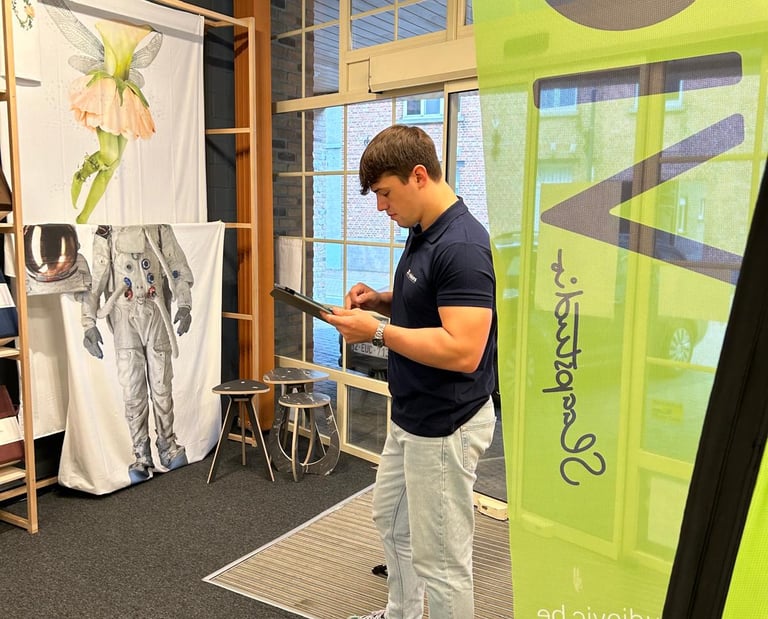 Jitse is een virtual tour aan het bewerken voor Slaapstudio Vic