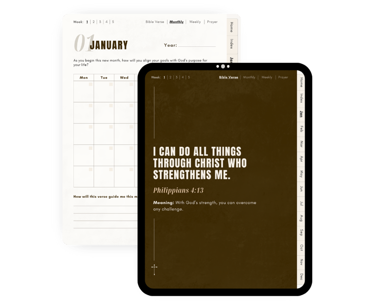 a tablet with a calendar on it and a bible verse on the screen