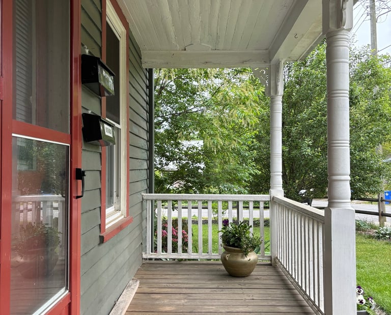 Front porch of Mallow Rose Cottage, Spring 2024