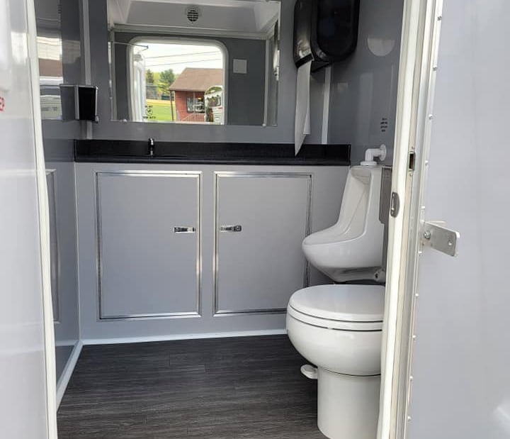 luxury portable restroom, men's bathroom