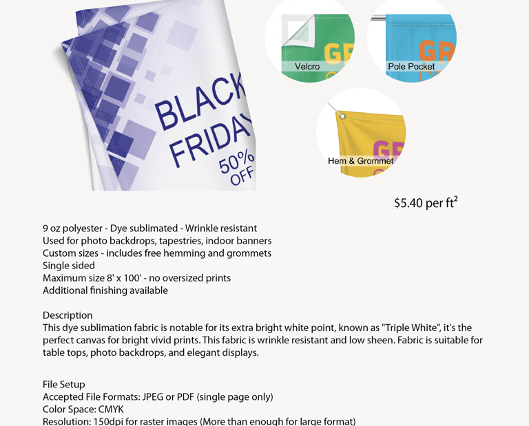 Fabric banner winkle resistant for indoor or outdoor events