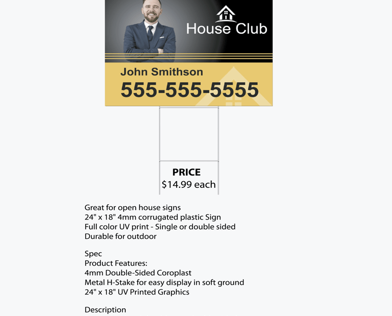 yard sign double sided print with H-stake