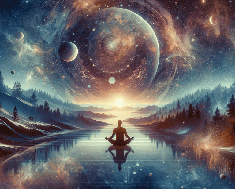 a man sitting in a lotus position on a lake