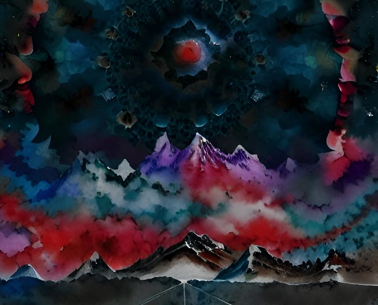mountains and dark sun