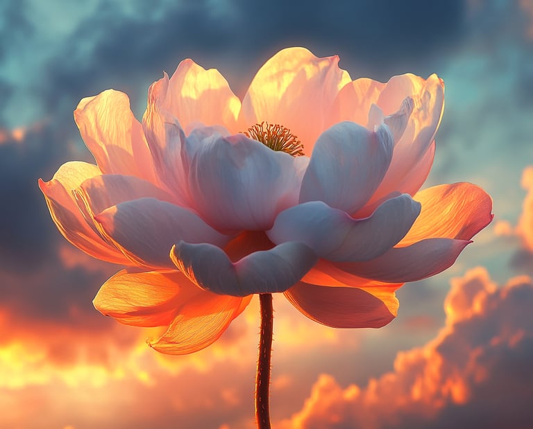 Flor renaciendo en un atardecer 