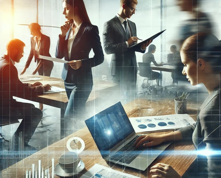 Business-Team bei der Zusammenarbeit in einem modernen Büro – Fokus auf Strategie, Analyse und digitale Transformation