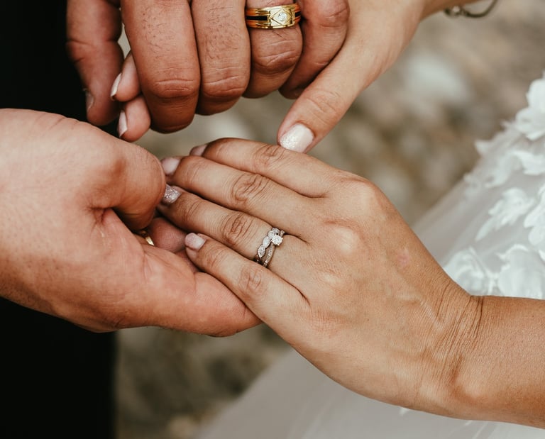 les mains et alliances des mariés
