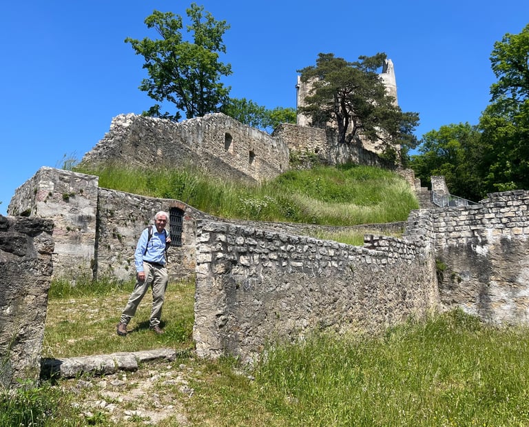 View looking up at Ruine Homburg, a ruined castle in Läufelfingen Switzerland