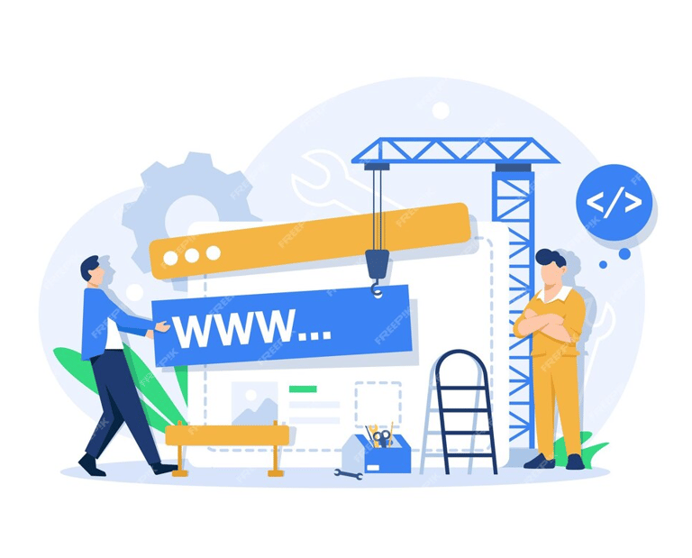 a man and woman working on a website page