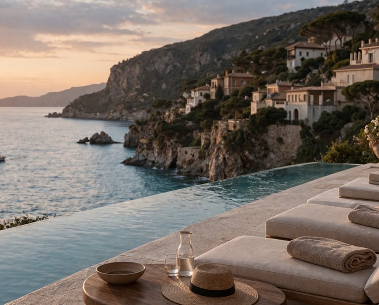 Luxury coastal villa with infinity pool sea view.