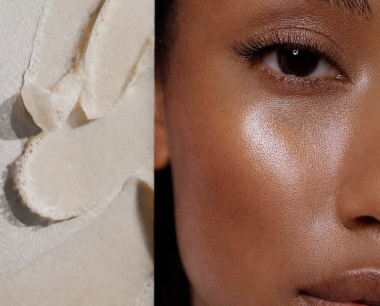 Melanin-rich flawless glowing skin beauty close-up.