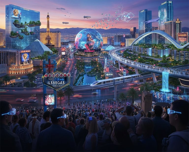 a large group of people standing in front of a cityscapeople