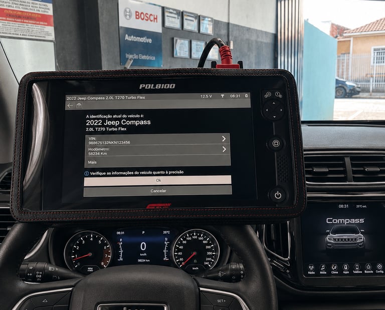 Diagnóstico automotivo em veículo com injeção direta realizado em oficina mecânica de São José do Ri