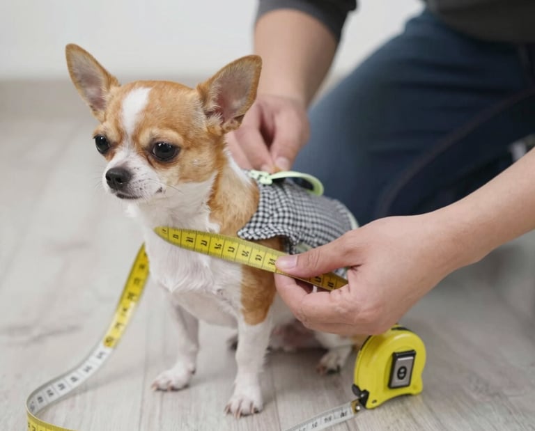 persona midiendo a un perro chiguagua para hacerle una prenda