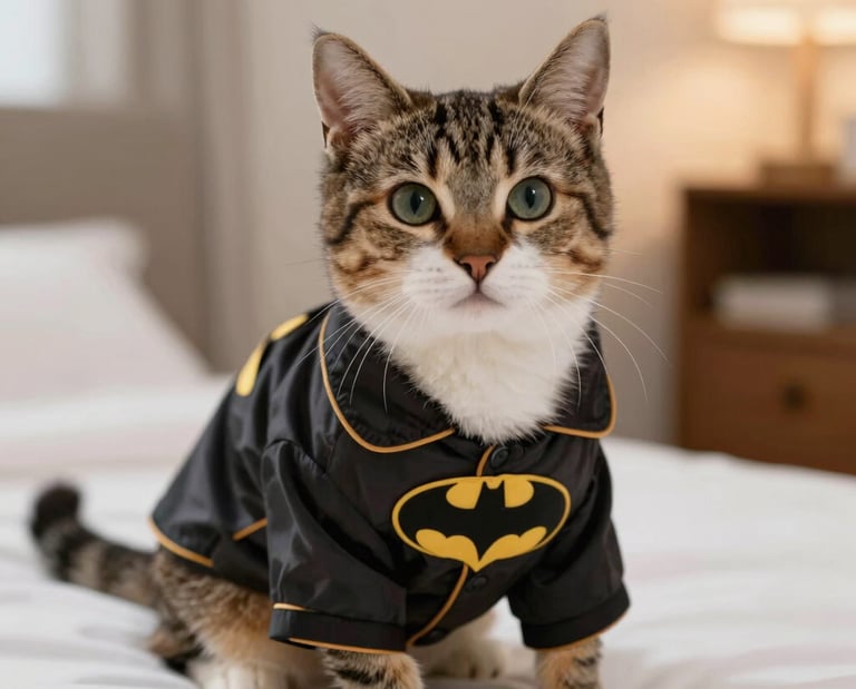 gato luciendo pijama de batman