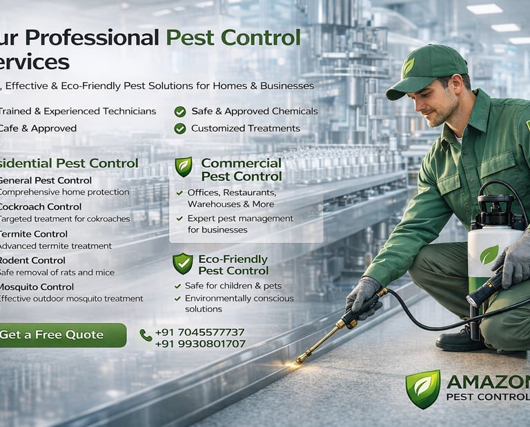 Professional pest control technician performing eco-friendly termite and cockroach treatment for home and business.