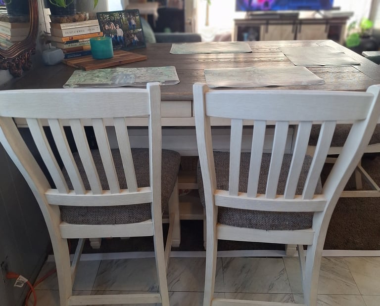 Ashley Bolanburg dining table with drawers and storage shelves