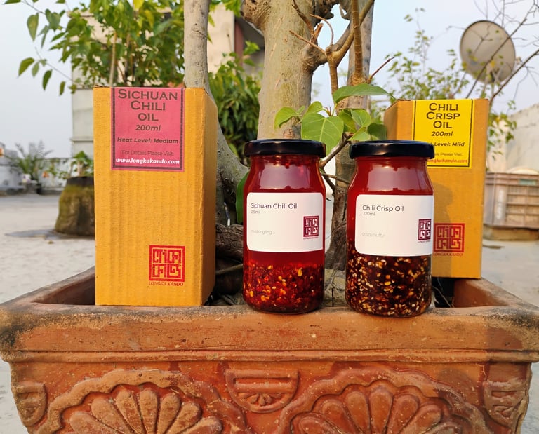 two jars of chili Oils and Two boxs of chili oils from Longka kando
