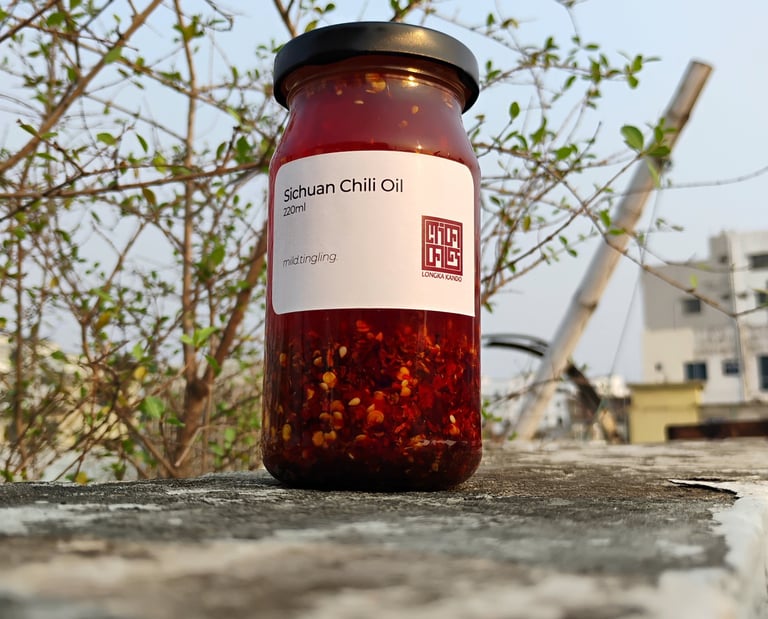 A jar of Longka Kando Sichuan Chili Oil