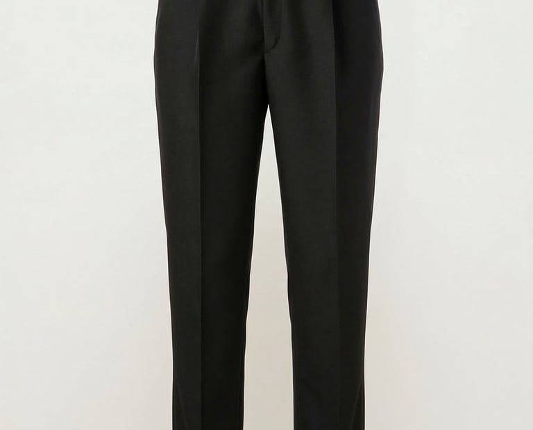 Pantalones clásicos negros de corte sastre para hombre con raya marcada tela sarga