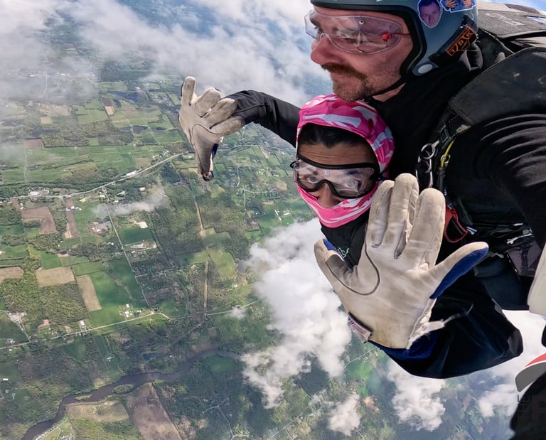Ampearo Marketing Founder & CEO skydiving. photo credits to Skydive at the Ranch