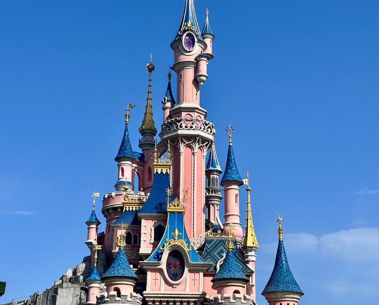 Mother and daughter visiting Disneyland Paris castle