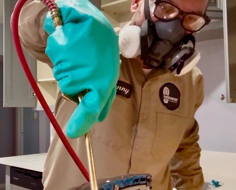 Exterminator on a German roach treatment in Menifee CA Footprint Pest Management