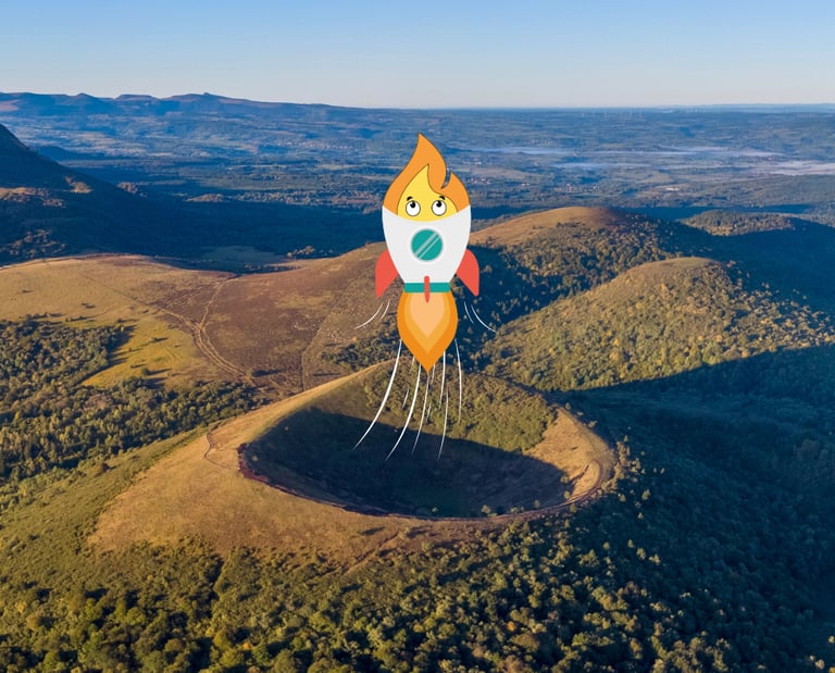 Maxima la petite flamme de MaxThomasBois sur une fusée avec un volcan de l'Auvergne Rhône Alpes