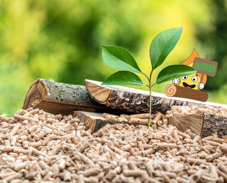 Maxima flamme logo orange de MaxThomasBois montre un panneau ecrit green pour le bois de chauffage