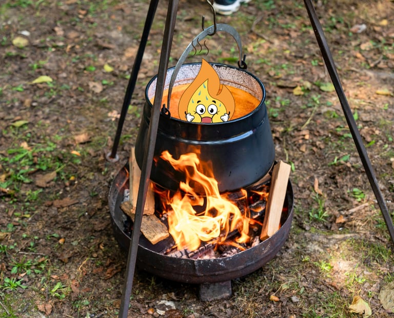 Maxima la flamme orange du logo MaxThomasBois est dans une marmite avec du bois de chauffage label