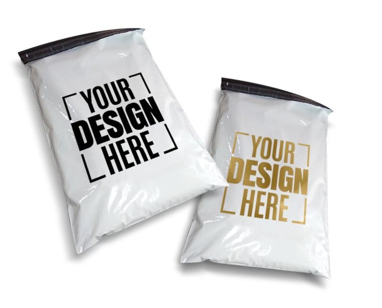 two white courier bag label with your design here