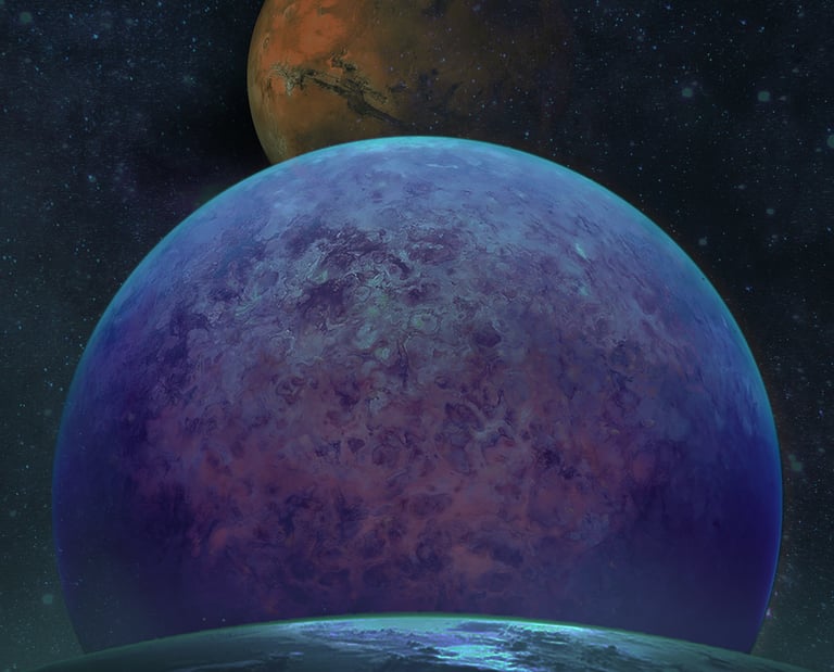 a planet with a blue planet in the background