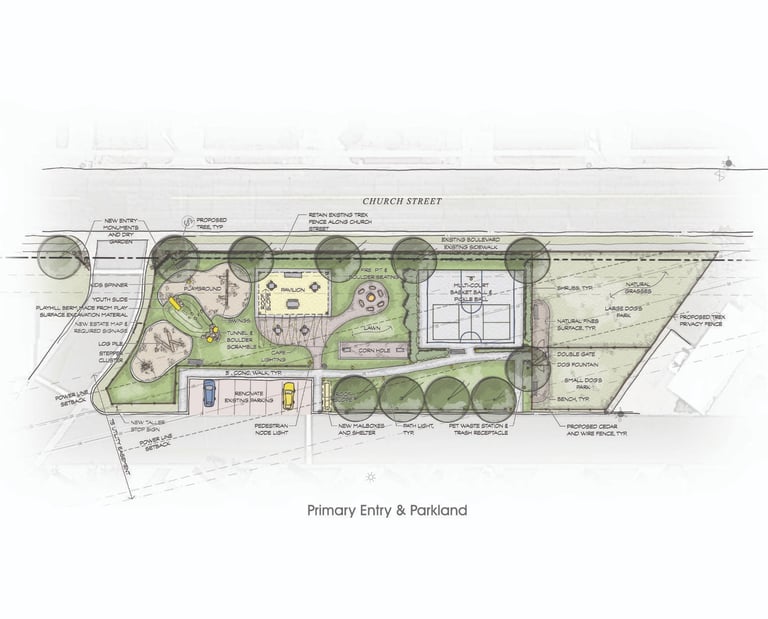 a drawing of a plan for a park