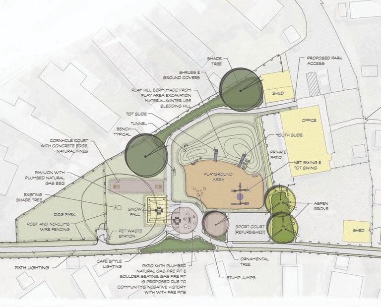 a plan for a park with a circular shaped area