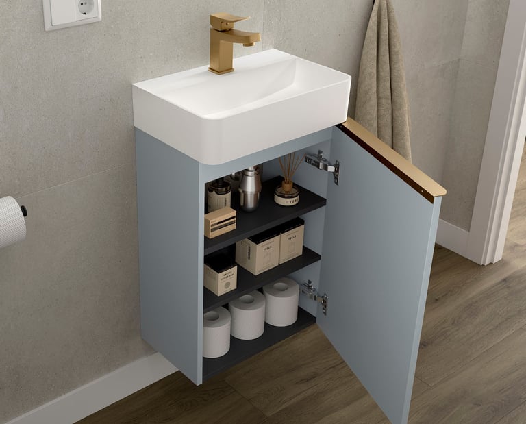 Salgar Aida space saving bathroom vanity in blue fog