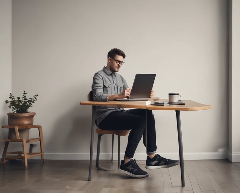 a person sitting at a table with a laptop